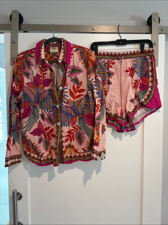 FARM Rio Tops - FARM Rio Pink Tropical Parrot Print Button-Down Shirt & Shorts Set